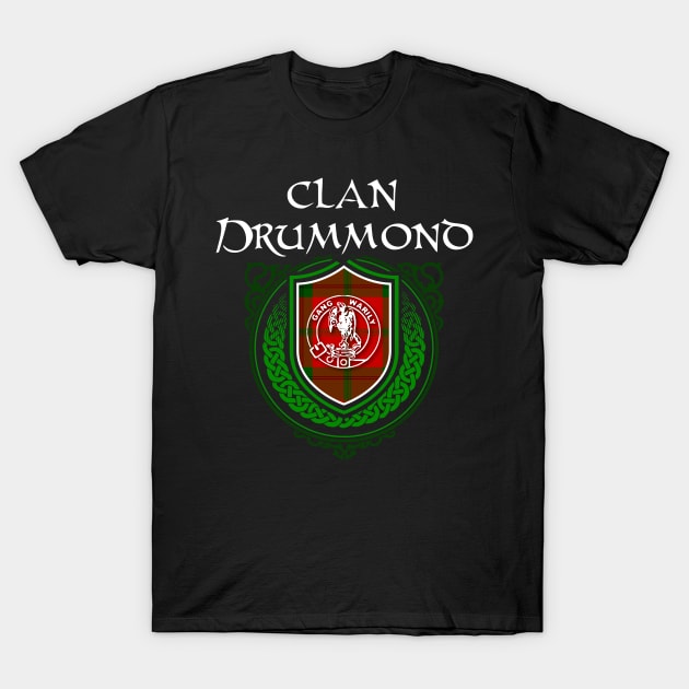 Clan Drummond Surname Scottish Clan Tartan Crest Badge T-Shirt by Celtic Folk